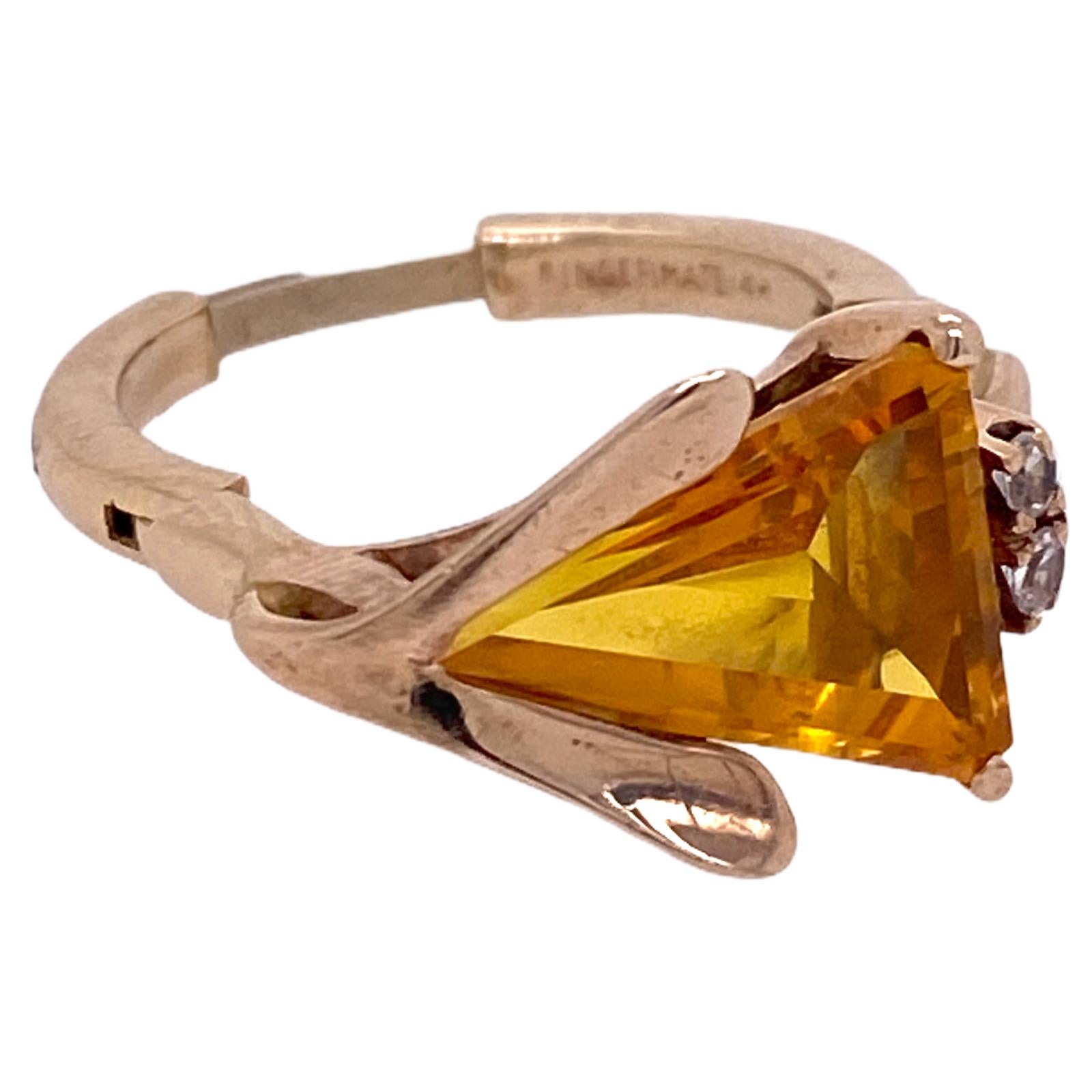 Women's Retro Citrine Diamond 14 Karat Yellow Gold Vintage Ring