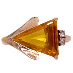Retro Citrine Diamond 14 Karat Yellow Gold Vintage Ring