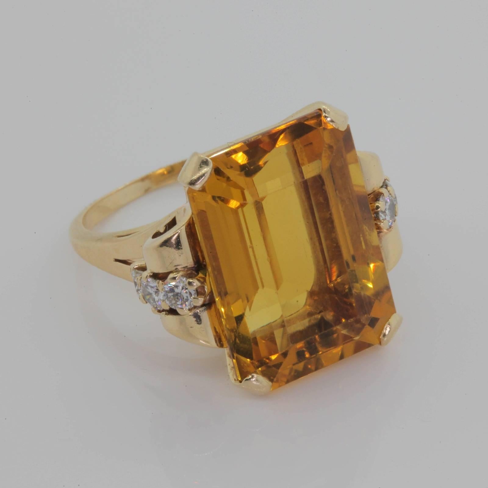 Retro Citrine Diamond Gold Ring In Excellent Condition In Beverly Hills, CA