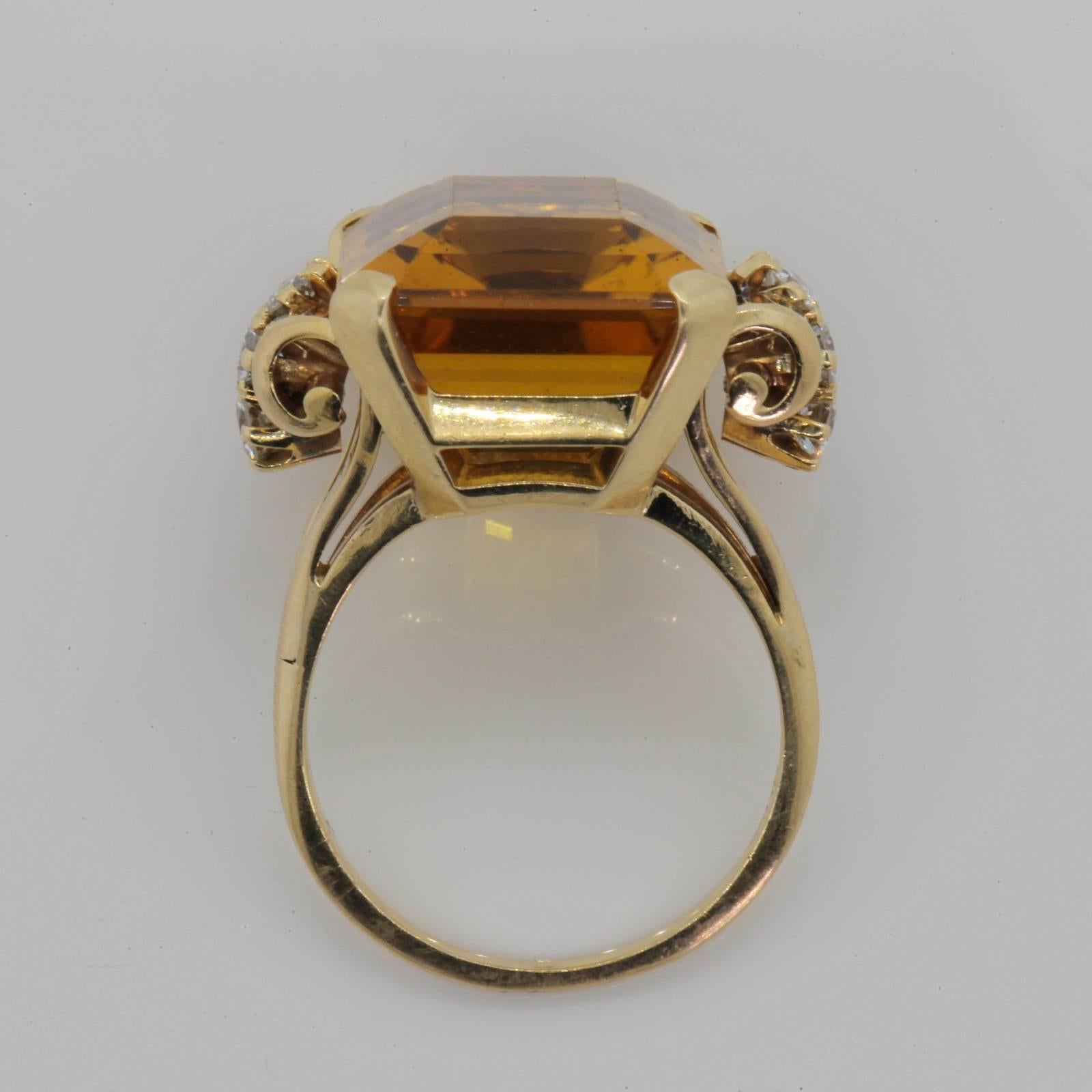 Women's Retro Citrine Diamond Gold Ring