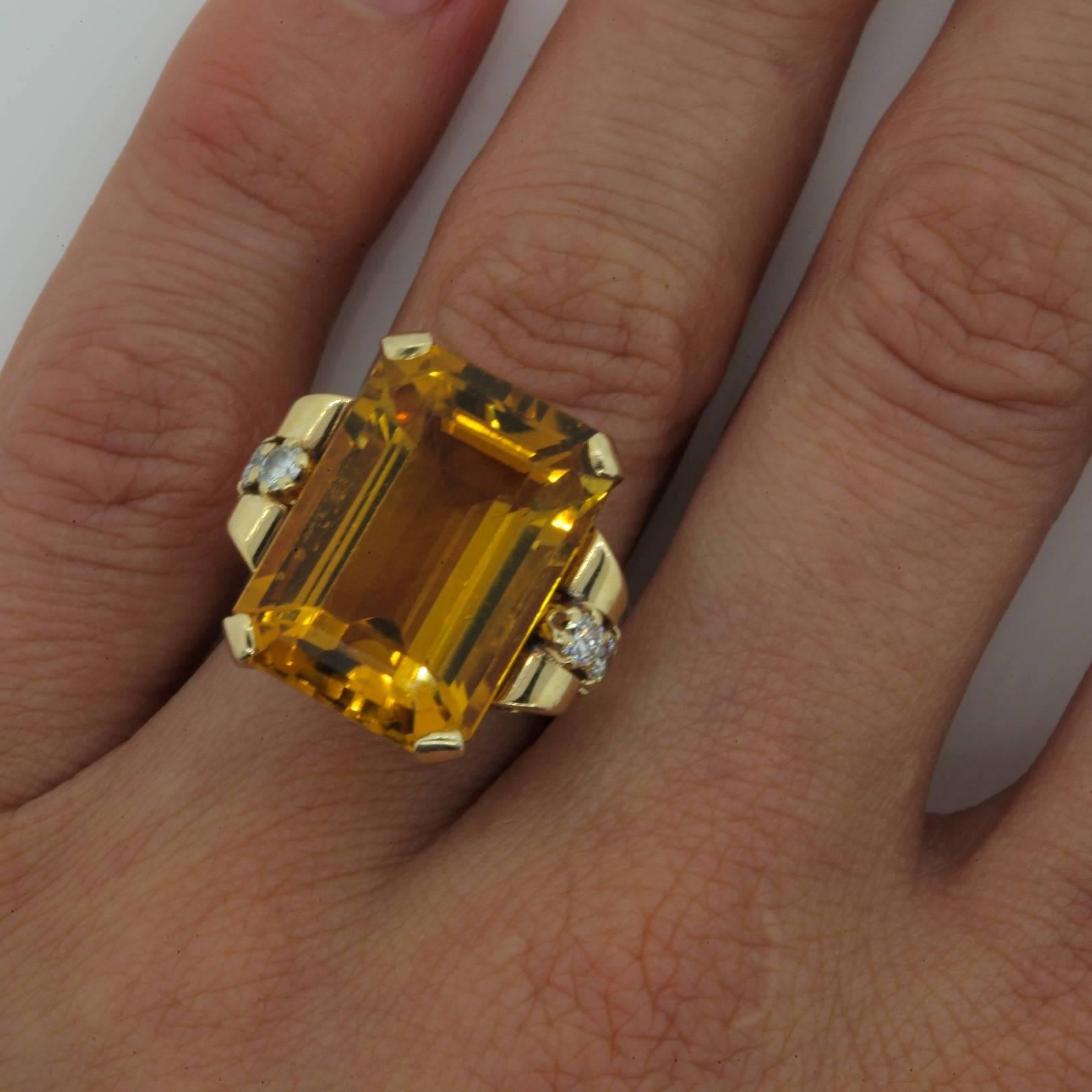 Retro Citrine Diamond Gold Ring 1
