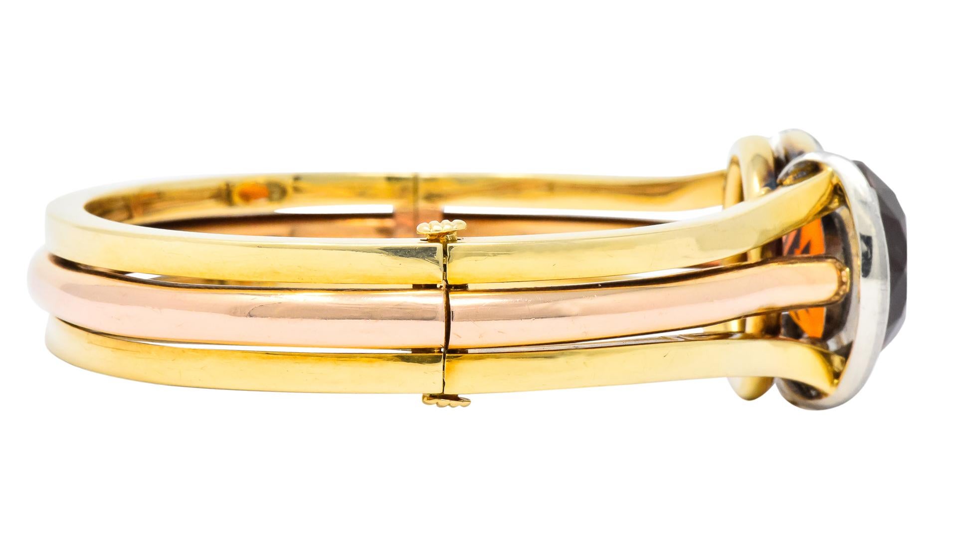 Women's or Men's Retro Citrine Diamond Platinum-Topped 14 Karat Two-Tone Gold Bangle Bracelet