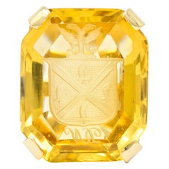 Retro Citrine Intaglio 14 Karat Gold Statement Ring