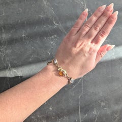 Retro Citrine Moonstone 14 Karat Two-Tone Gold Vintage Ribbon Link Bracelet