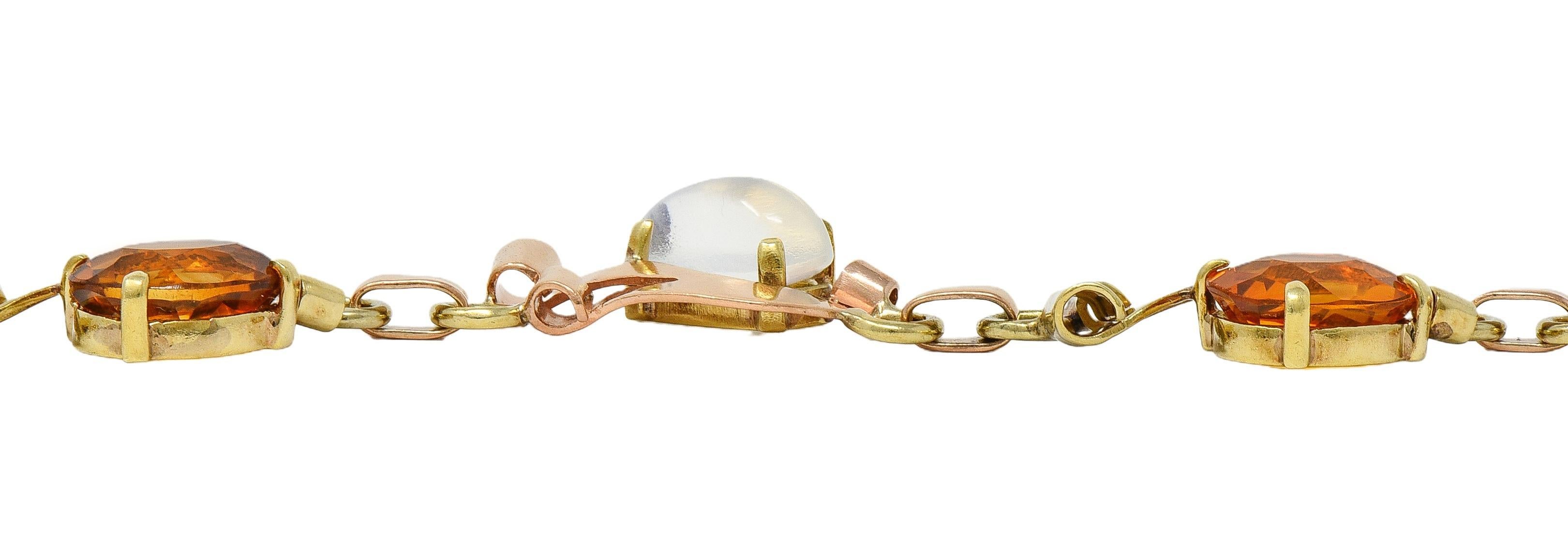 Retro Citrine Moonstone 14 Karat Two-Tone Gold Vintage Ribbon Link Bracelet Corte oval en venta