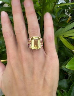 Retro Citrine, Ruby and 14K Yellow Gold Ring