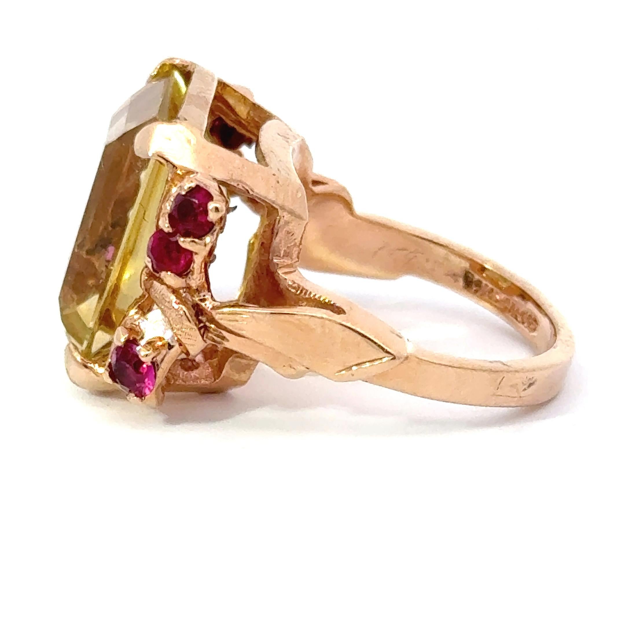 Moderne Bague rétro en citrine, rubis et or jaune 14K en vente
