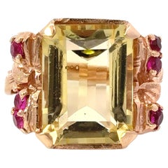 Retro-Ring aus Citrin, Rubin und 14 Karat Gelbgold