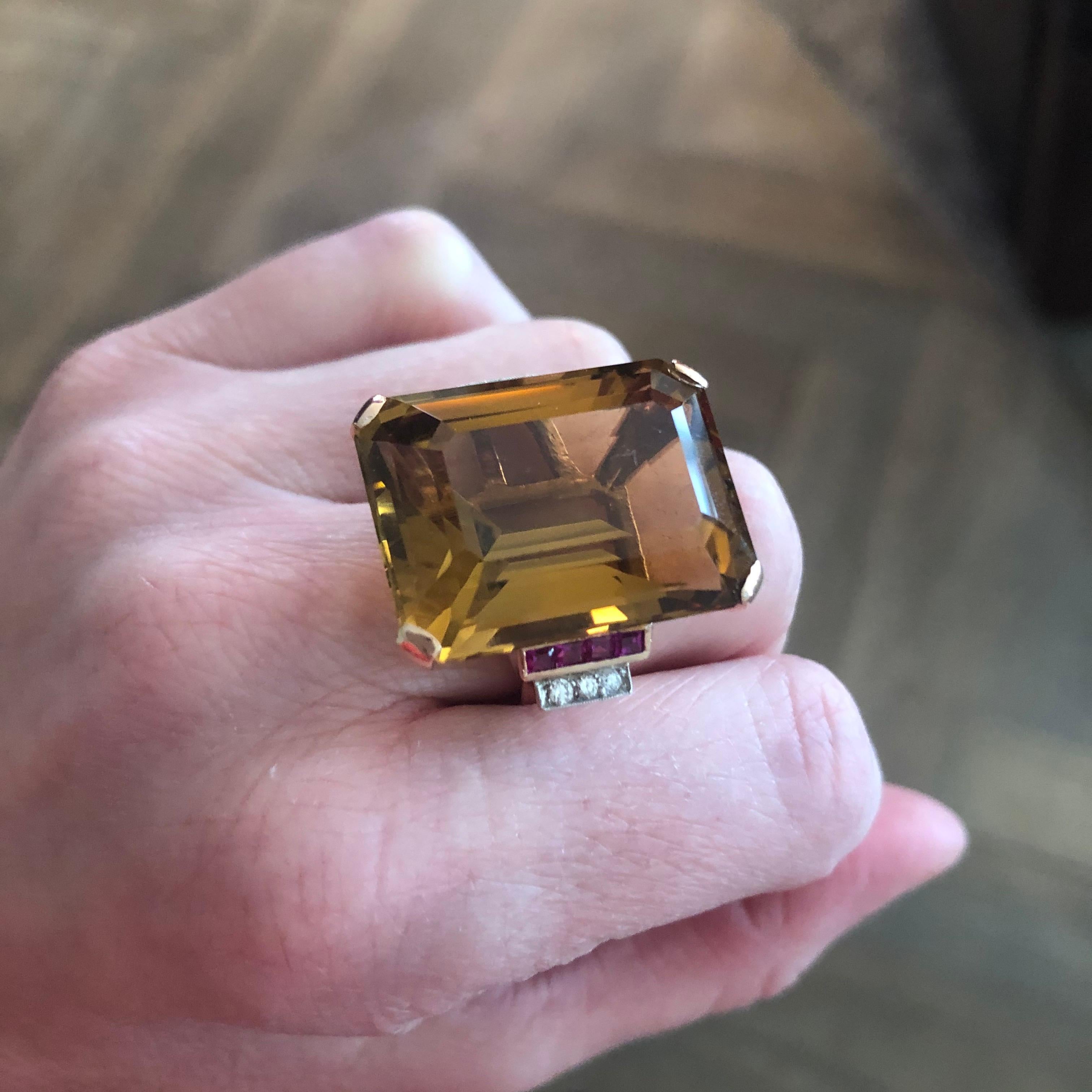 Retro Citrine Ruby Diamond 14 Karat Rose Gold Cocktail Ring 1