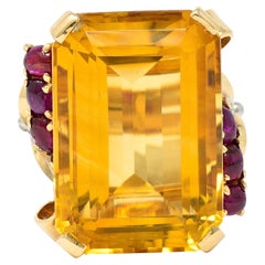 Retro Citrine Ruby Diamond 14 Karat Two-Tone Gold Statement Ring