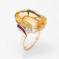 Retro Citrine Ruby Diamond Cocktail Ring