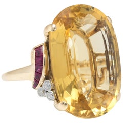 Vintage Citrine Ruby Diamond Cocktail Ring 