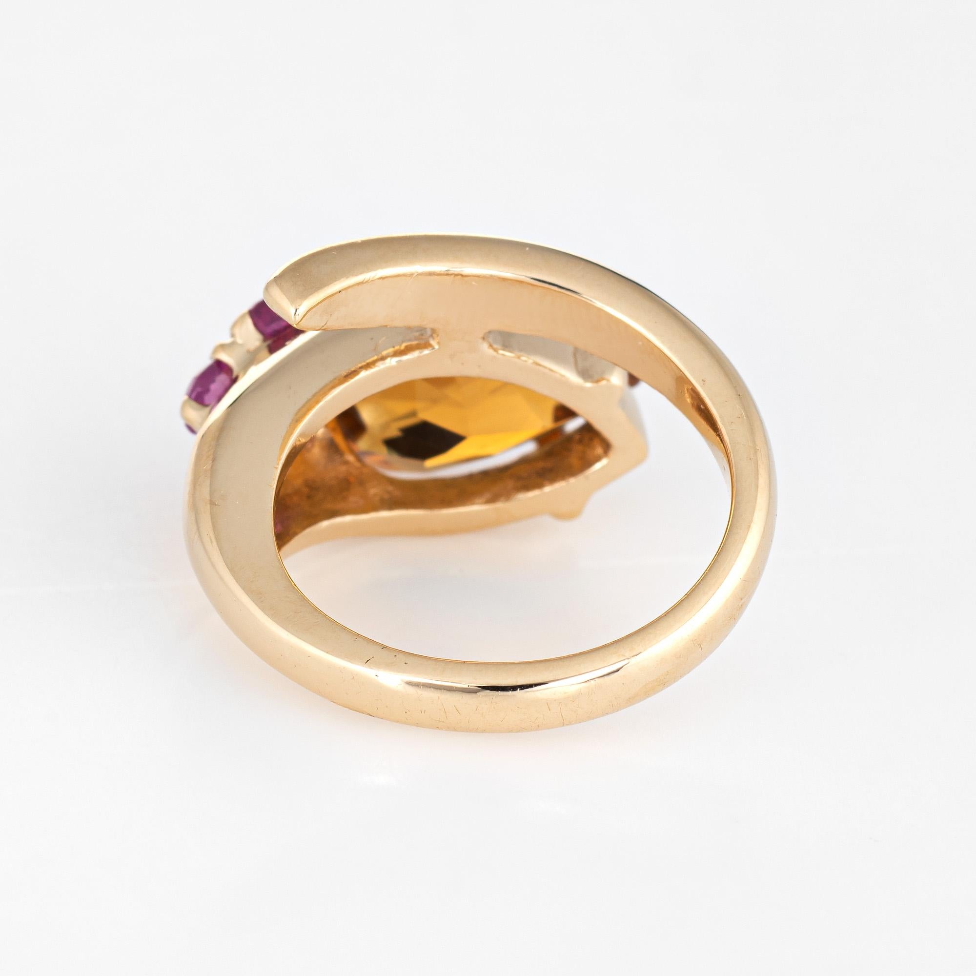 Retro Citrine Ruby Snake Ring Vintage 14 Karat Yellow Gold Estate Fine Jewelry In Good Condition In Torrance, CA