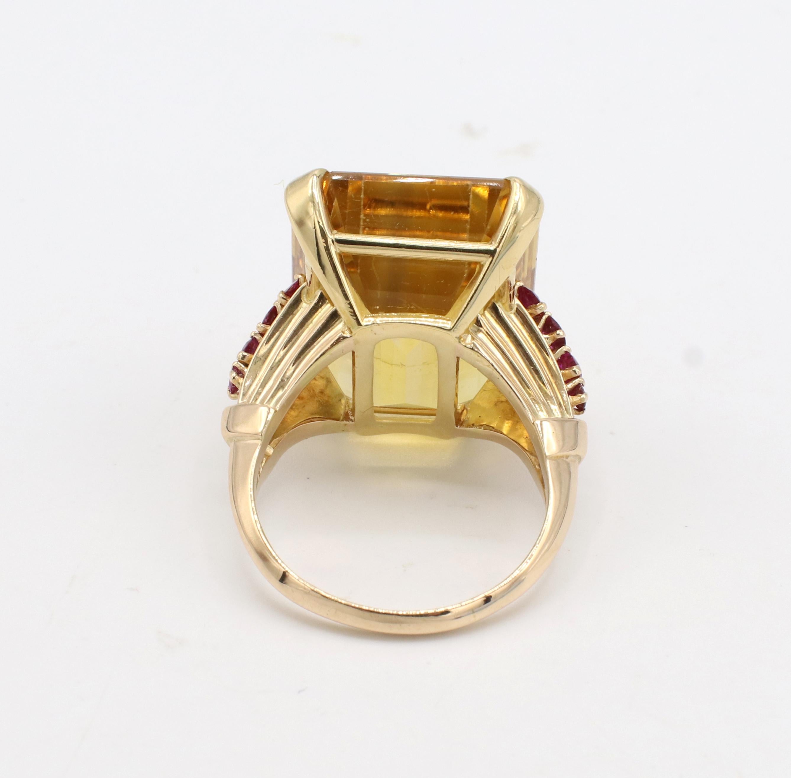 Retro Citrine & Ruby Yellow Gold Cocktail Ring In Excellent Condition In  Baltimore, MD