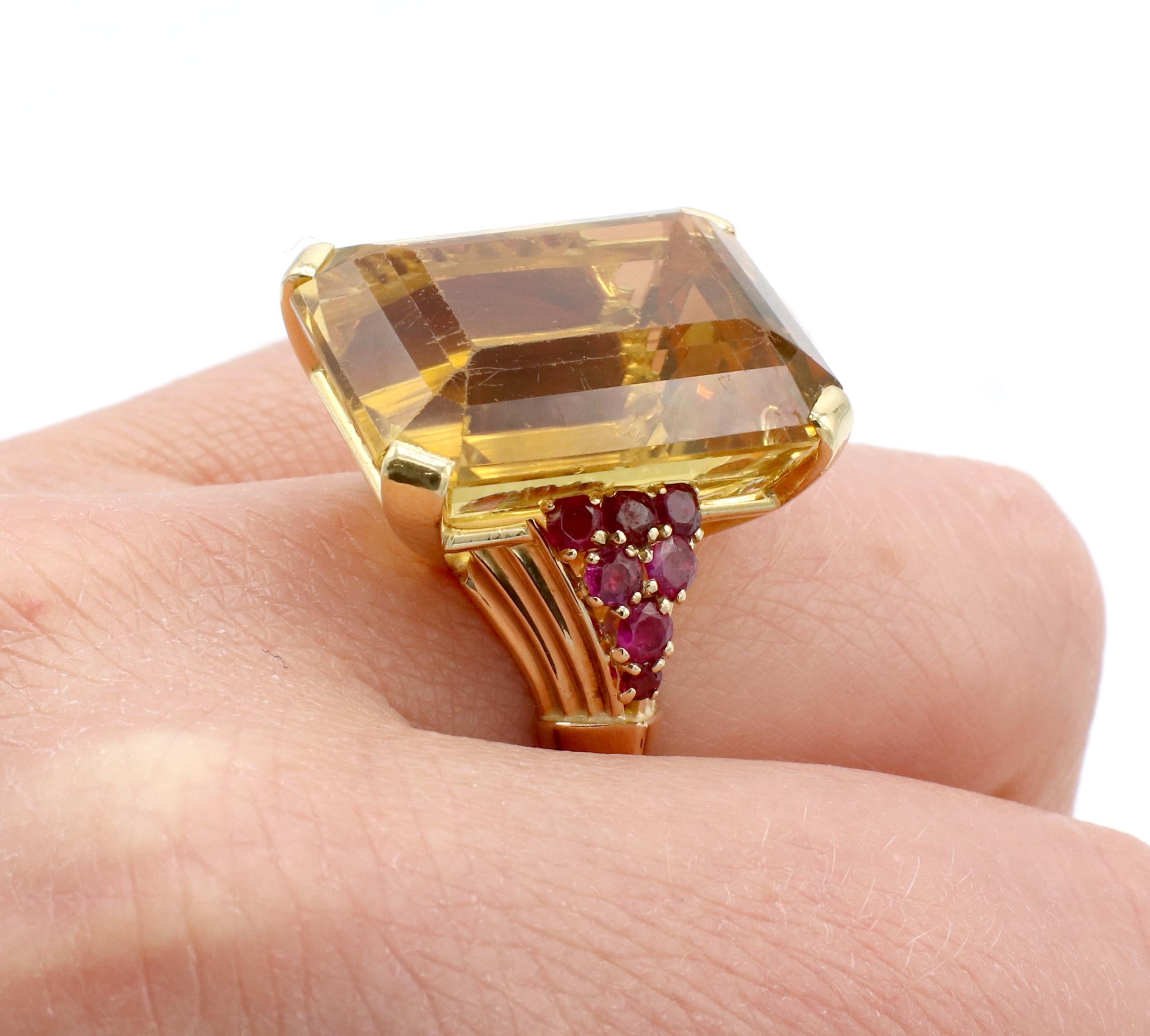 Retro Citrine & Ruby Yellow Gold Cocktail Ring 2