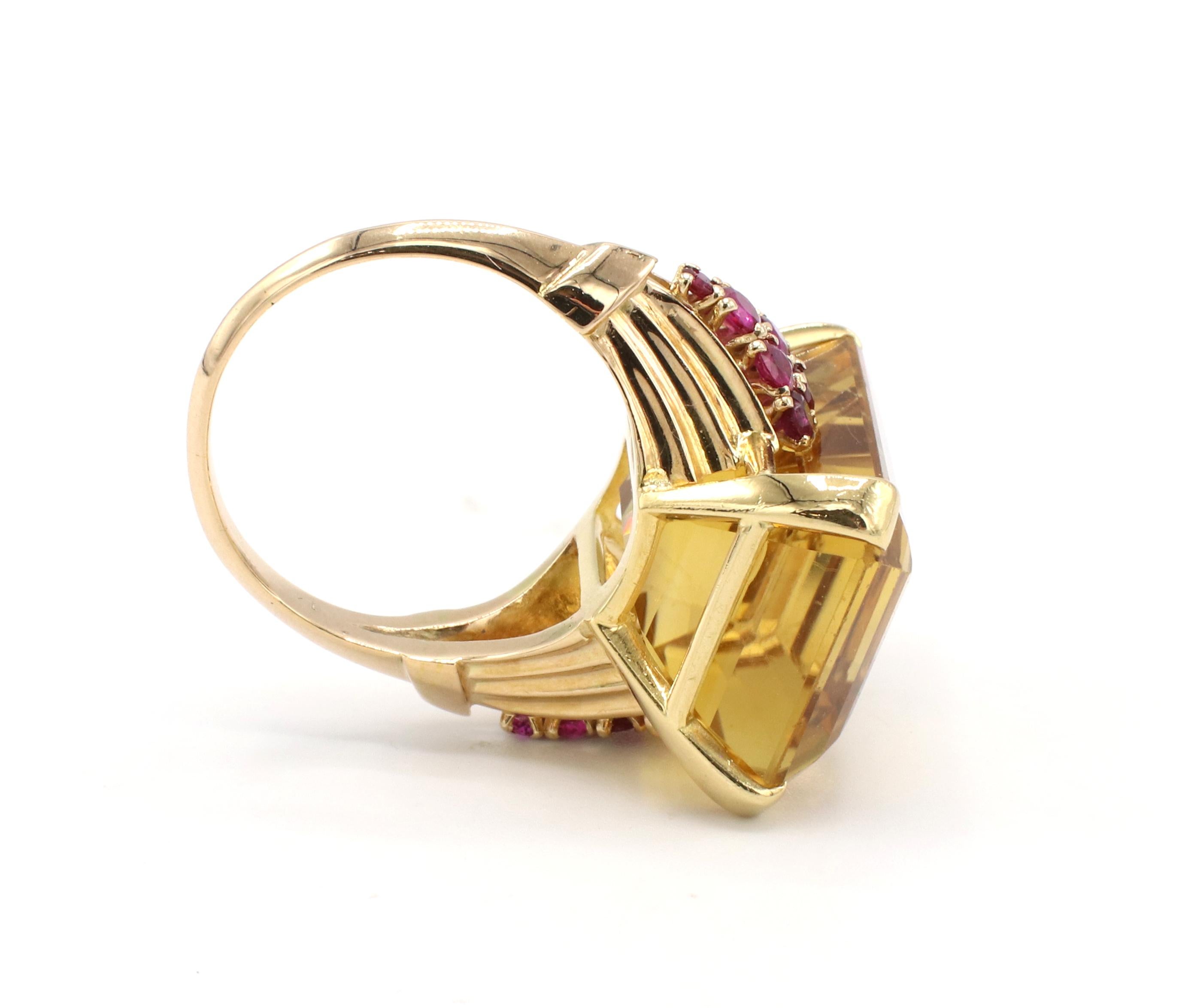 Retro Citrine & Ruby Yellow Gold Cocktail Ring 3