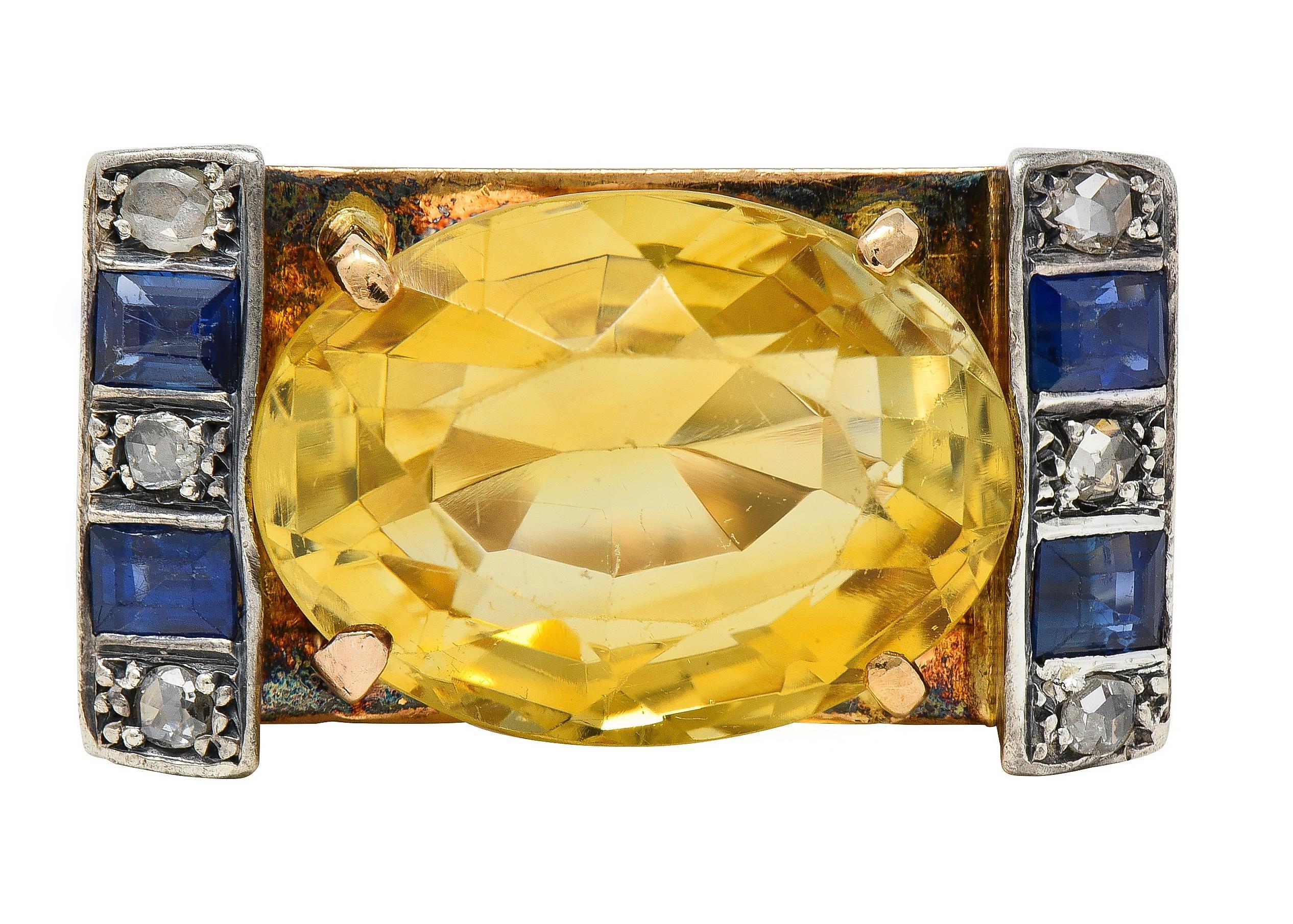 Retro Citrine Saphir Diamant Argent A A Silver Or 18 Karat Vintage Cocktail Ring en vente 4