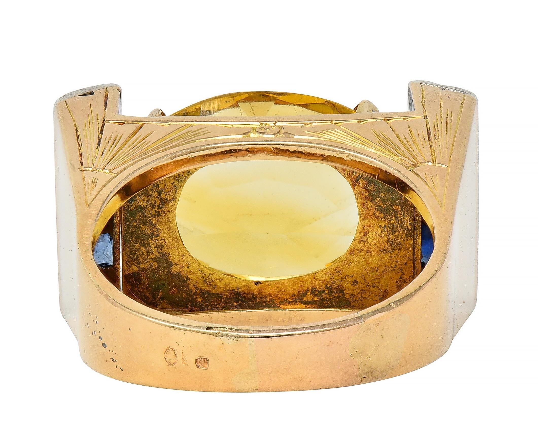 Taille ovale Retro Citrine Saphir Diamant Argent A A Silver Or 18 Karat Vintage Cocktail Ring en vente