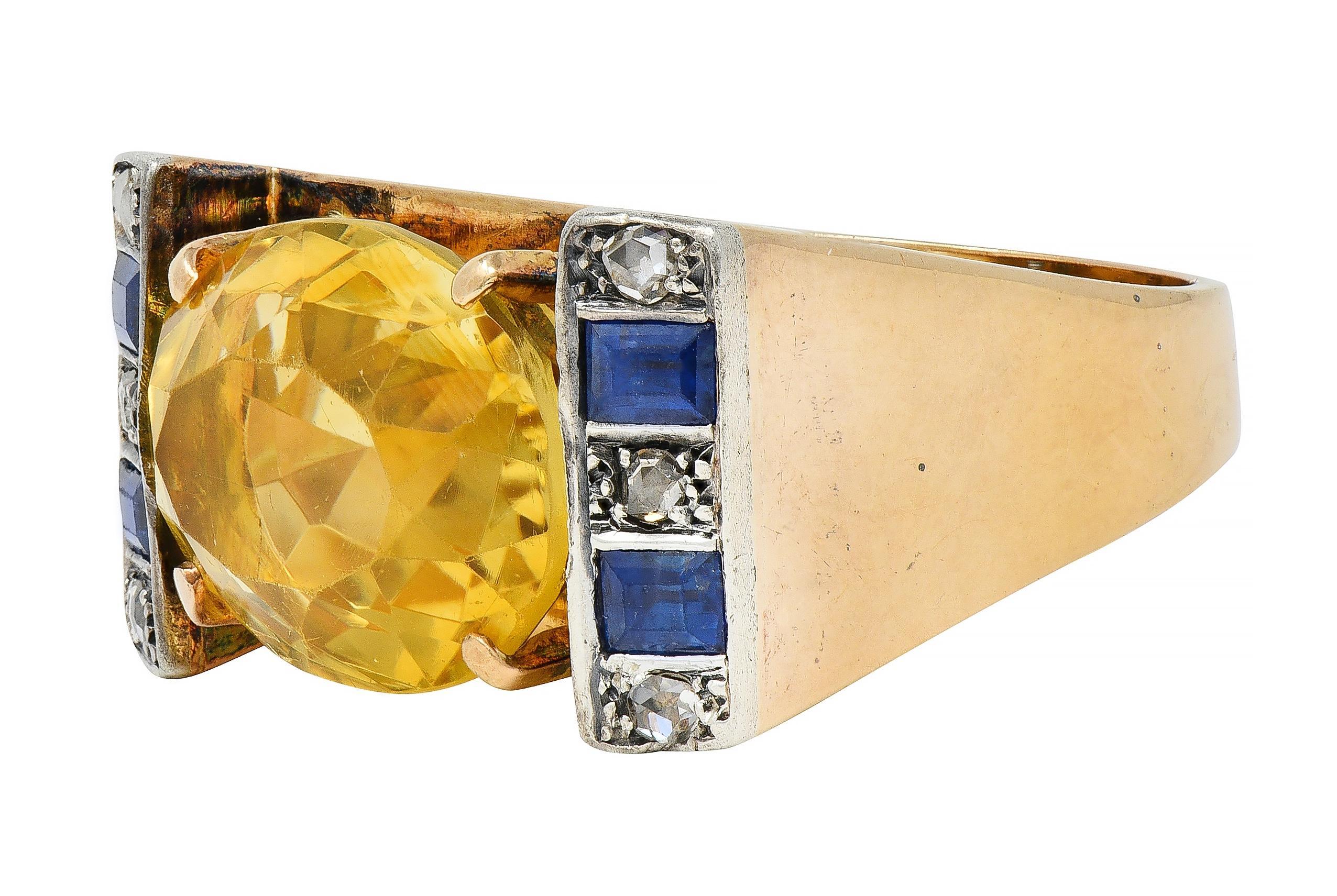 Retro Citrine Saphir Diamant Argent A A Silver Or 18 Karat Vintage Cocktail Ring Excellent état - En vente à Philadelphia, PA