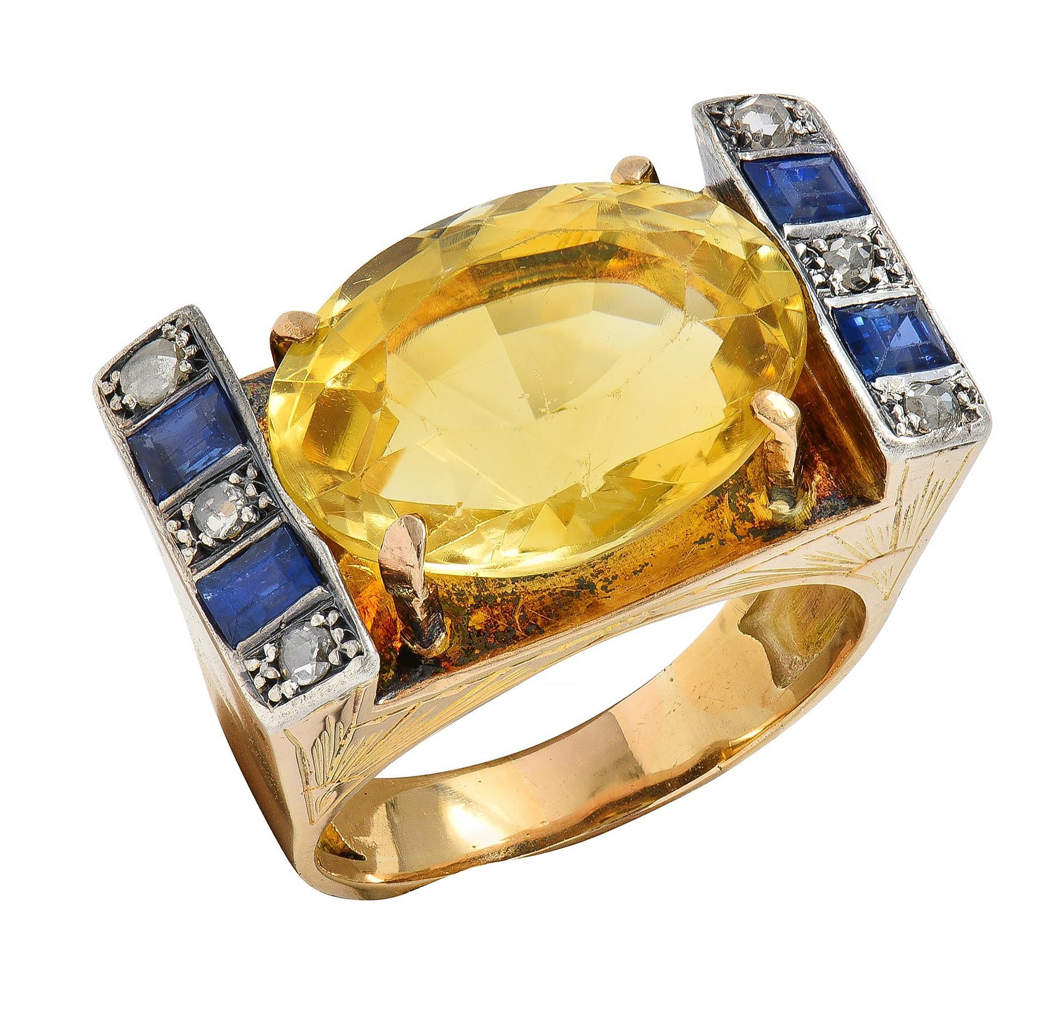 Retro Citrine Saphir Diamant Argent A A Silver Or 18 Karat Vintage Cocktail Ring en vente 1