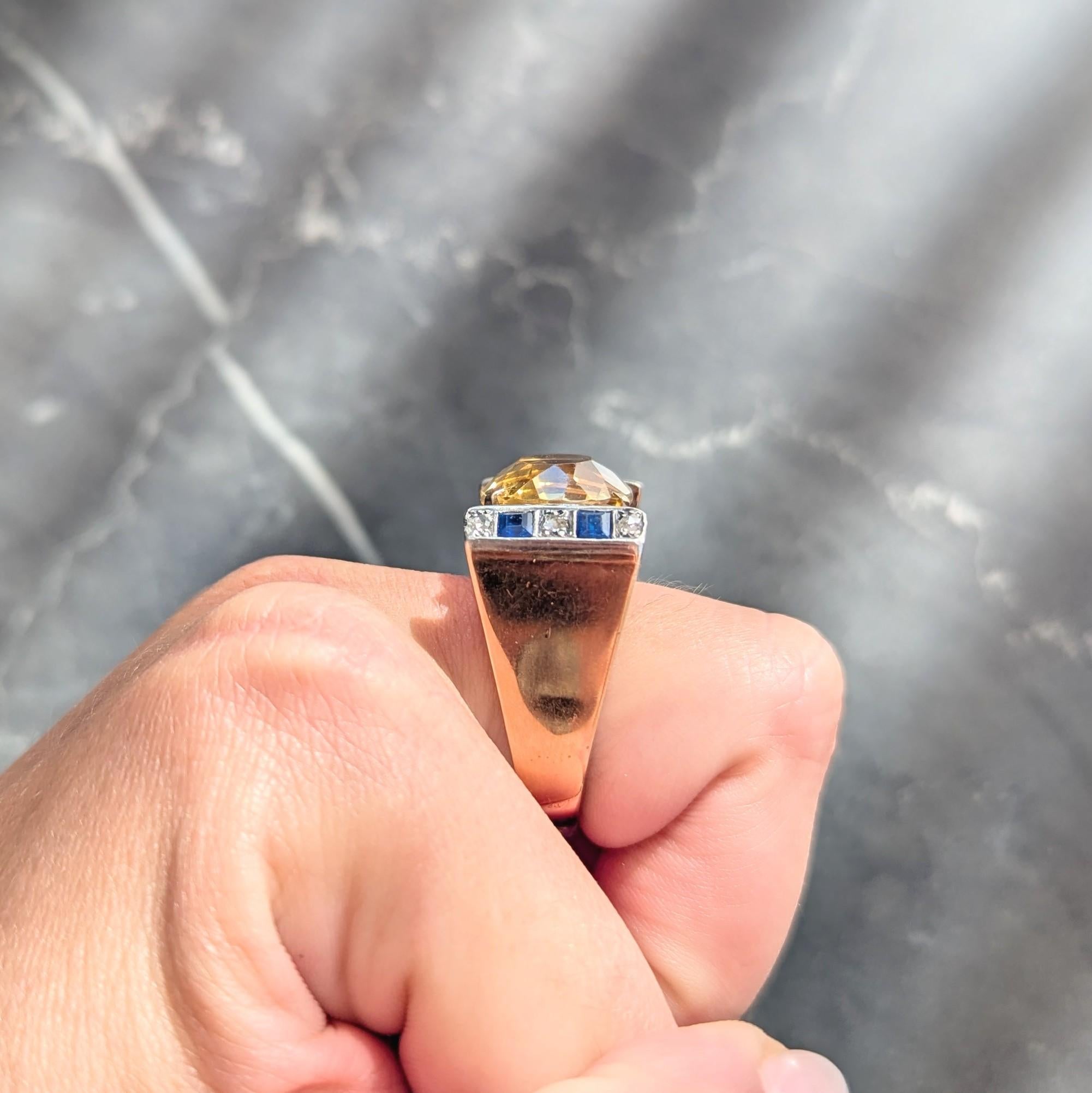 Retro Citrine Saphir Diamant Argent A A Silver Or 18 Karat Vintage Cocktail Ring en vente 2