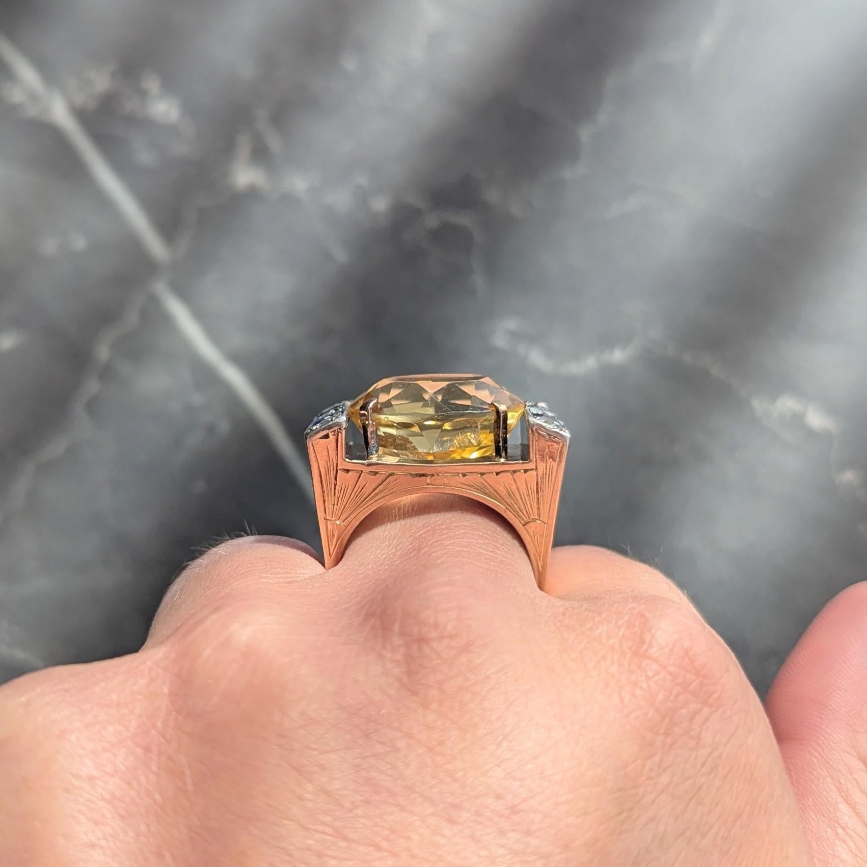 Retro Citrine Saphir Diamant Argent A A Silver Or 18 Karat Vintage Cocktail Ring en vente 3