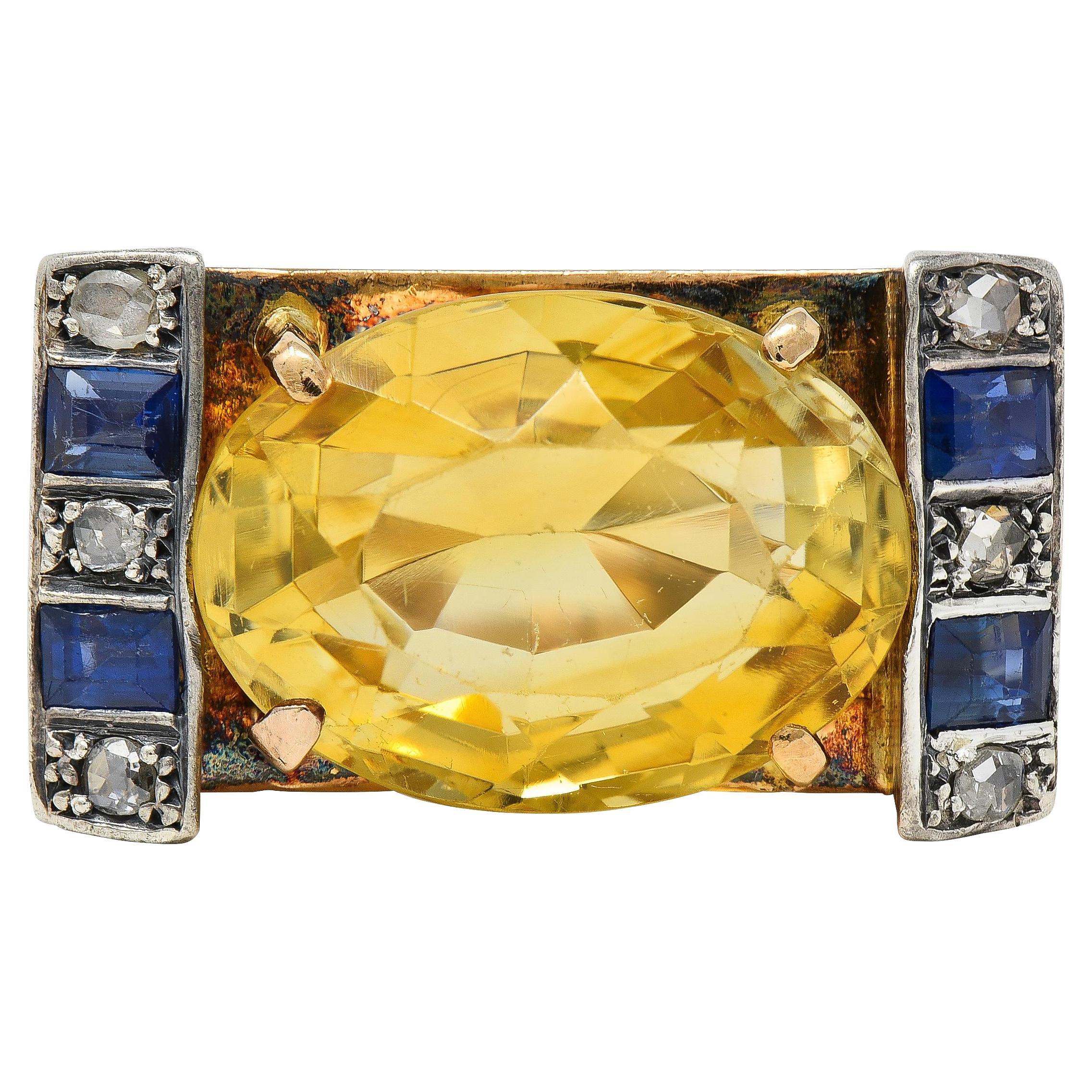 Retro Citrine Saphir Diamant Argent A A Silver Or 18 Karat Vintage Cocktail Ring en vente