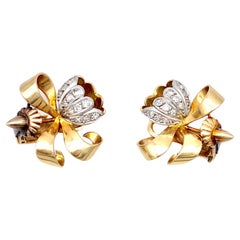 Vintage Clip-on Earrings Rose Gold Yellow Gold Platinum Diamonds 