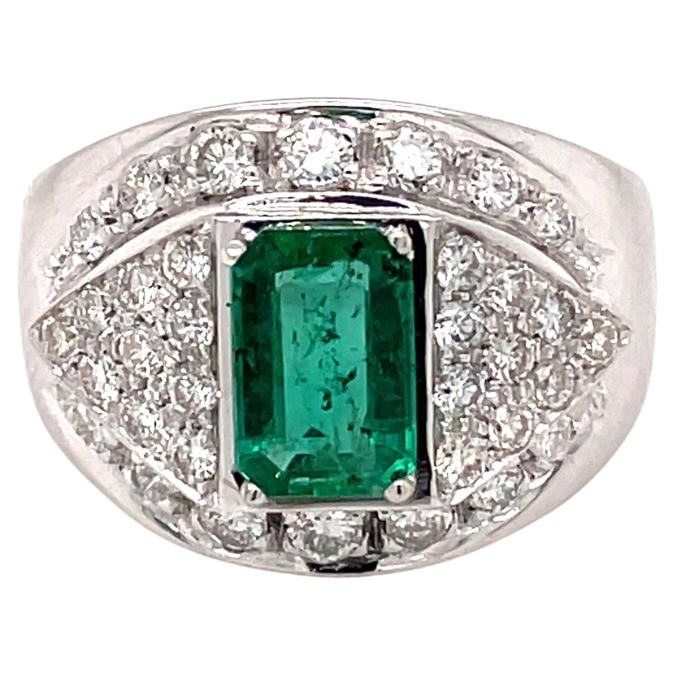 Retro Colombian Emerald Diamond Cocktail Ring For Sale