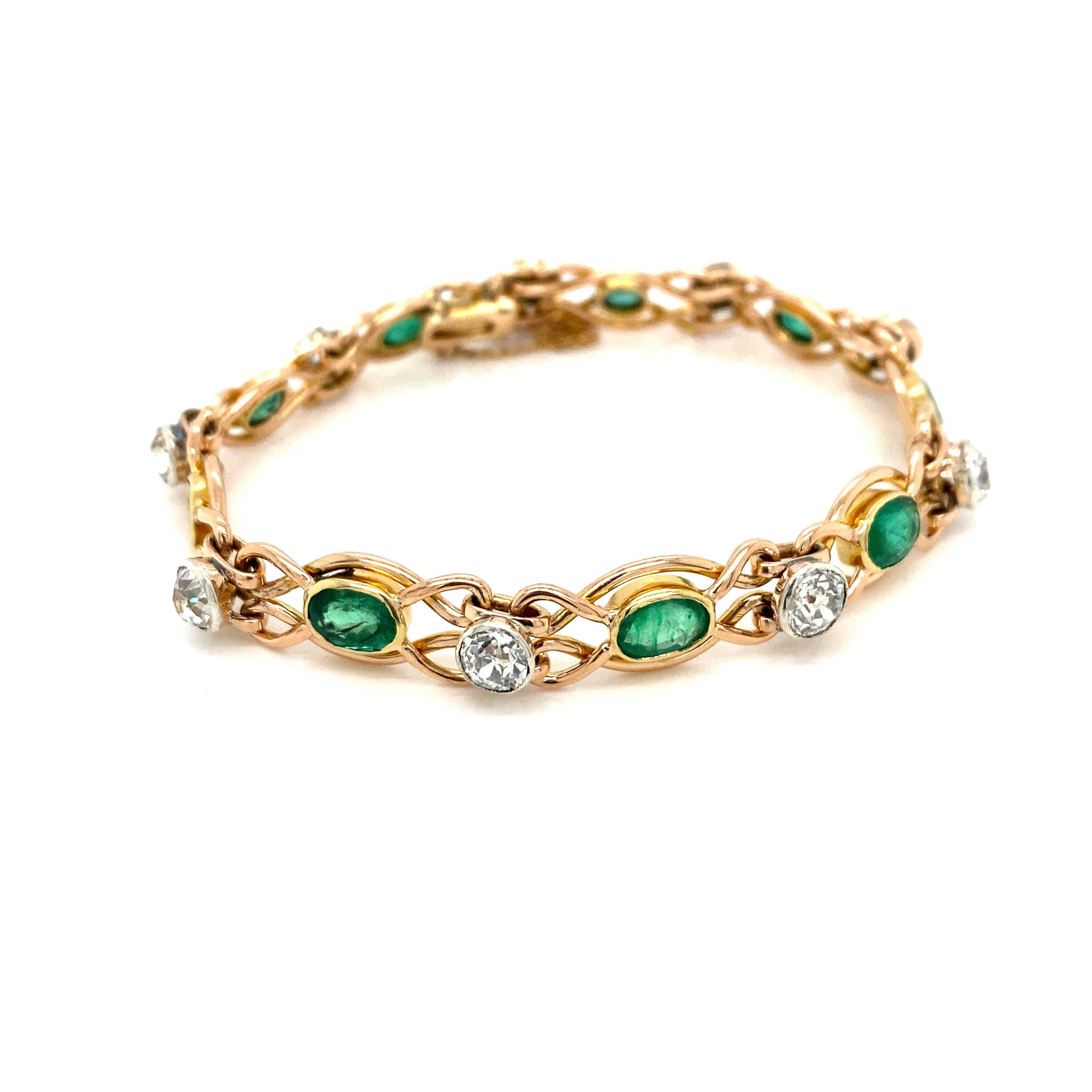 Mixed Cut Retro Colombian Emerald Diamond Link Bracelet