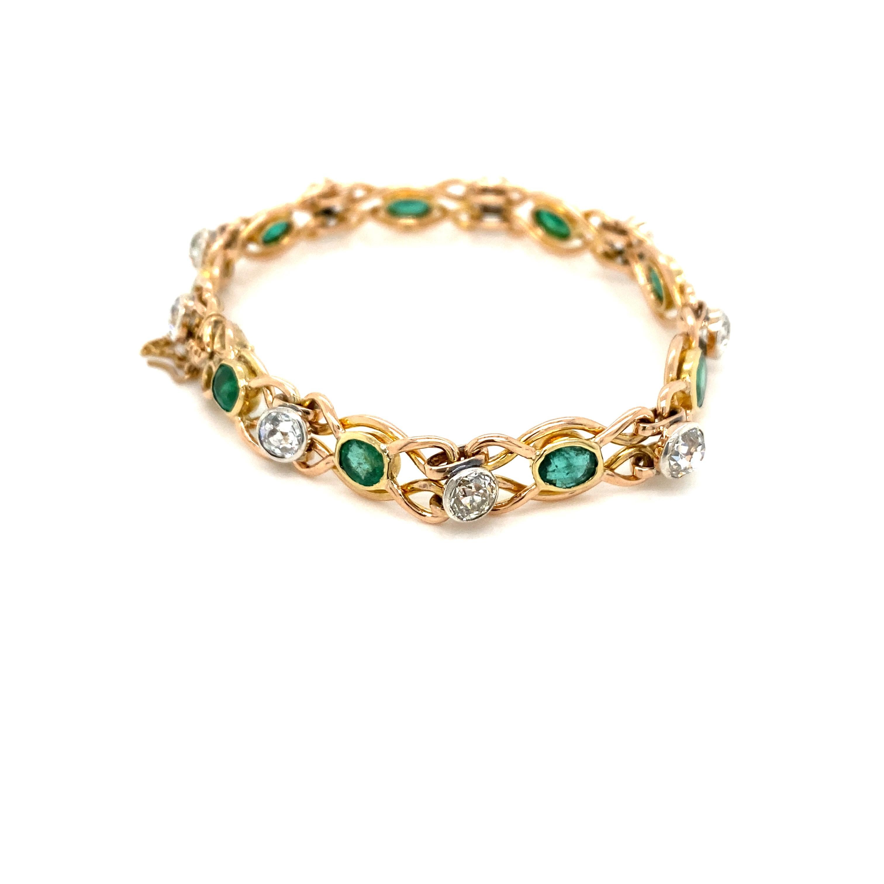 Women's Retro Colombian Emerald Diamond Link Bracelet