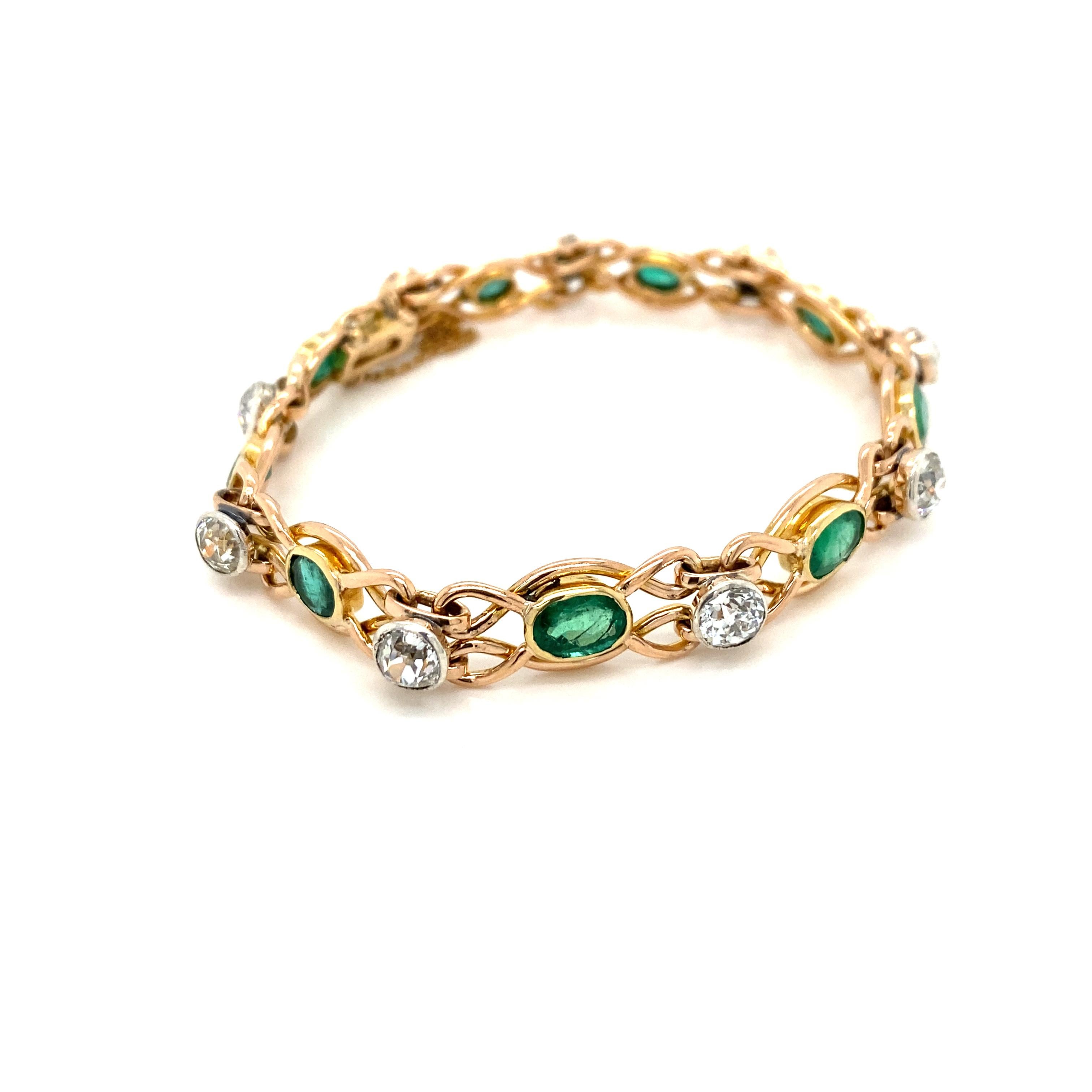 Retro Colombian Emerald Diamond Link Bracelet 1