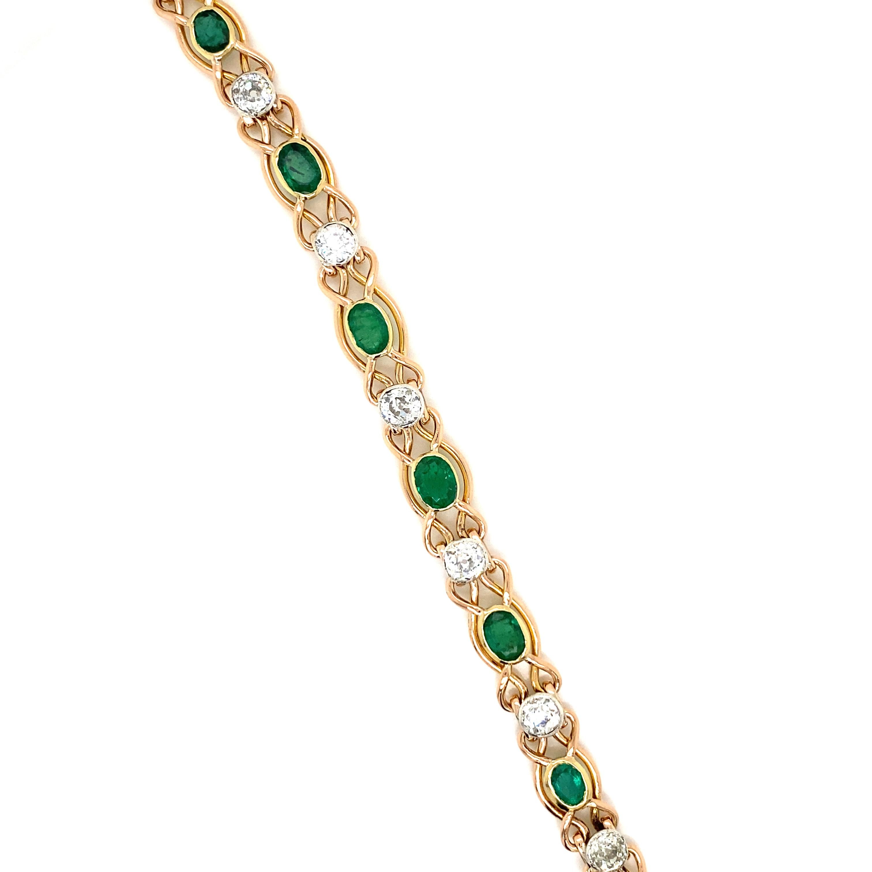 Retro Colombian Emerald Diamond Link Bracelet 3