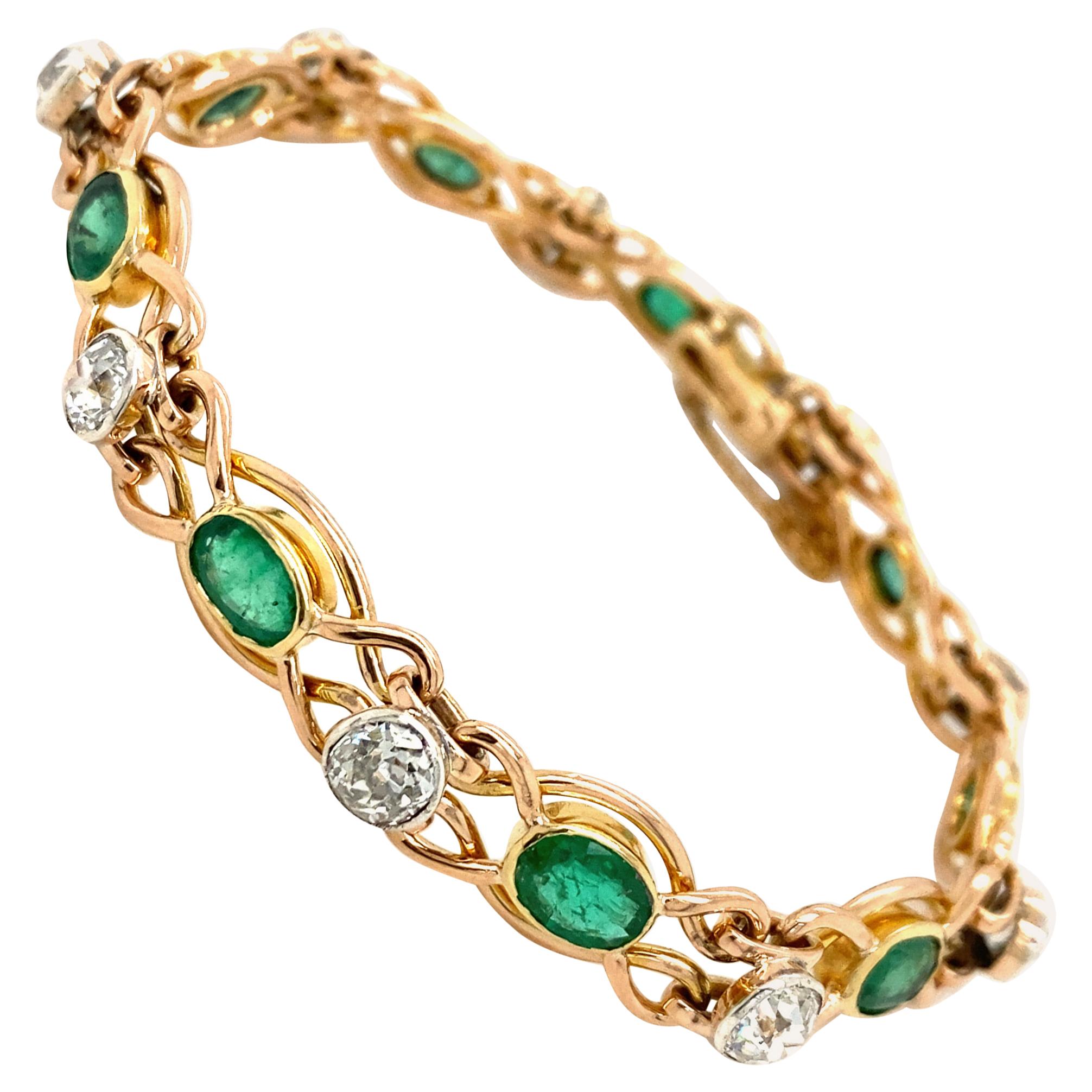 Retro Colombian Emerald Diamond Link Bracelet