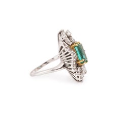 Retro Colombian Emerald Diamonds 18 Karat White Gold Yellow Gold Cocktail Ring