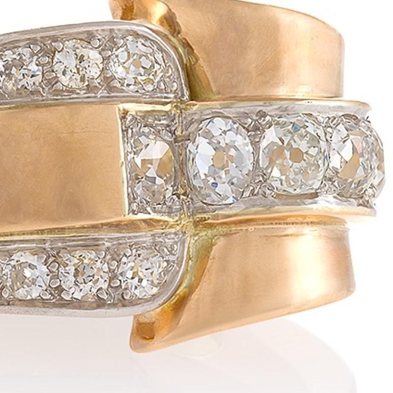 Retro Gold and Diamond Buckle Ring 