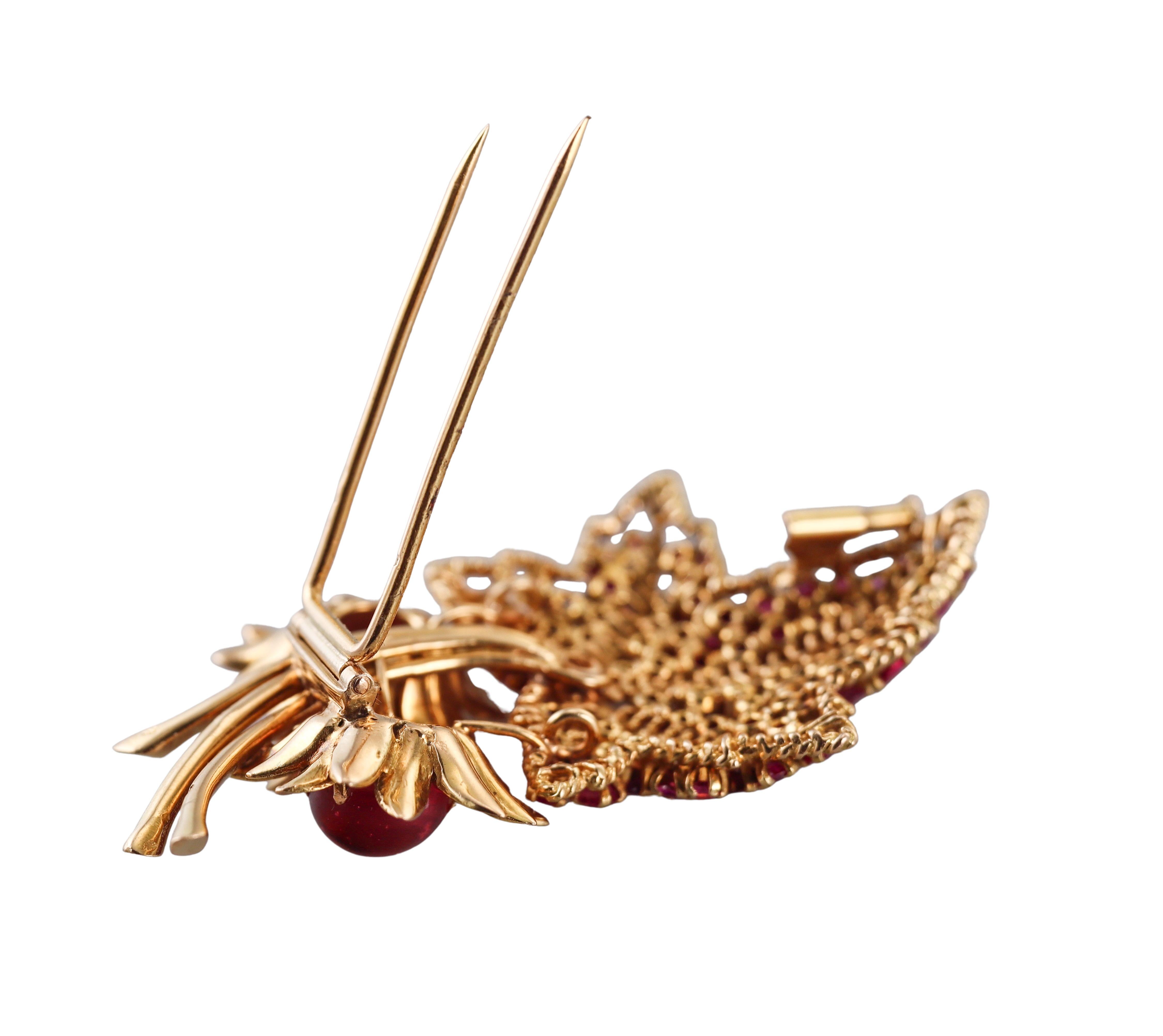 De las mujeres Broche Retro Continental Rubí Turmalina Rosa Diamante Hoja de Oro en venta
