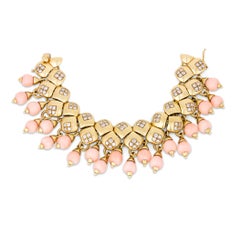 Retro Coral and Diamond Gold Bracelet