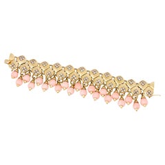 Retro Coral and Diamond Gold Bracelet
