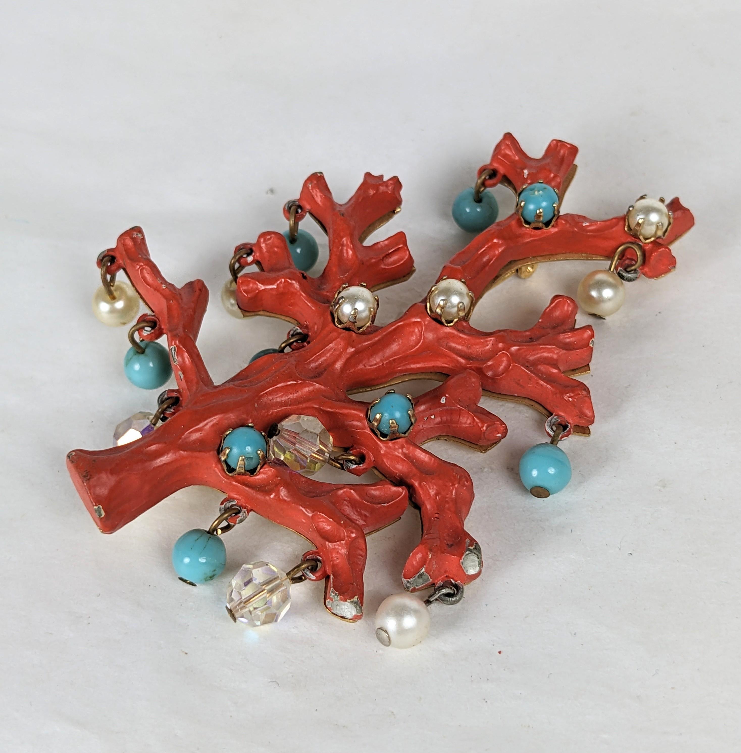 Retro Coral Branch Trembler Brooch In Good Condition For Sale In New York, NY