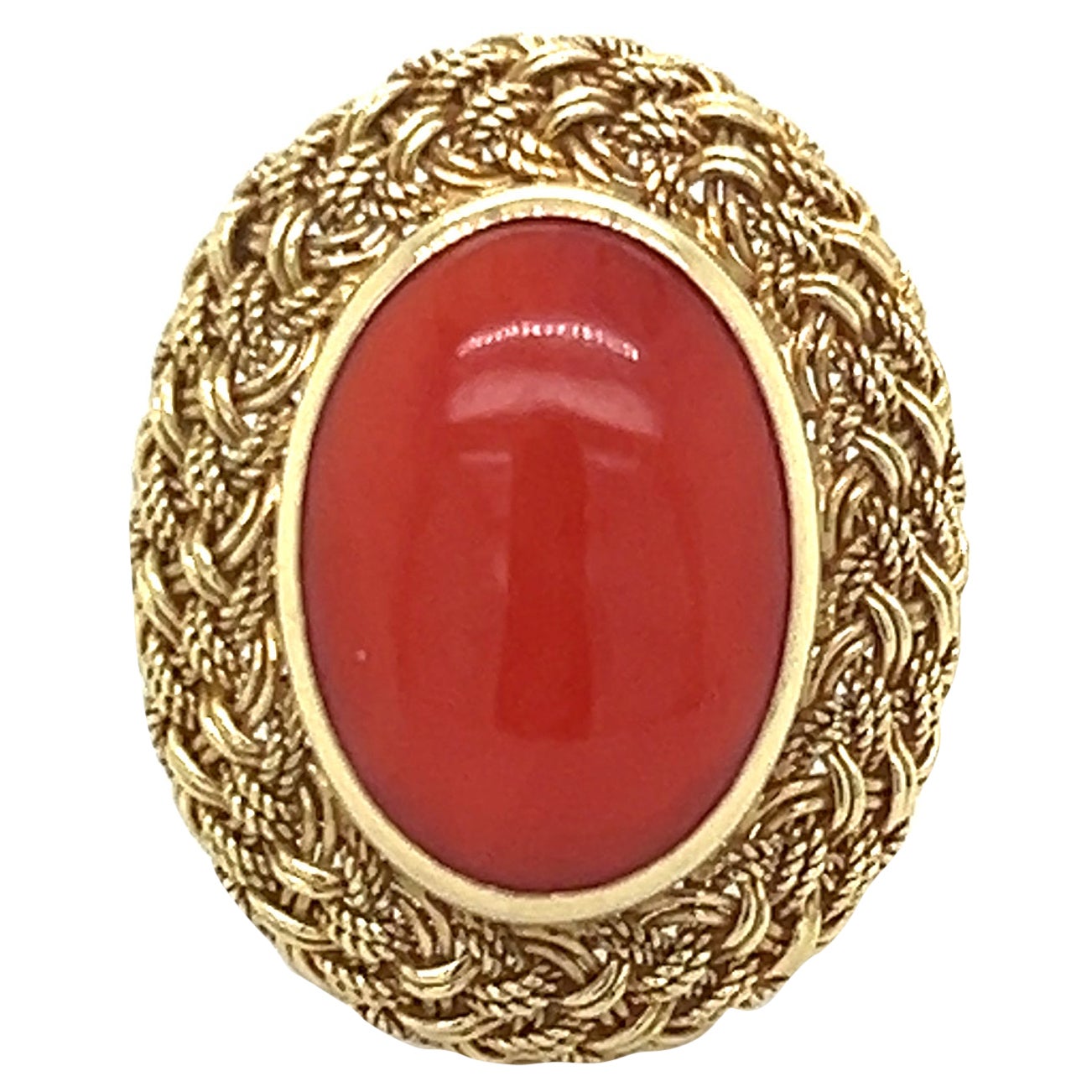 Anello Cocktail Retrò con gemma di corallo in oro giallo 18 carati