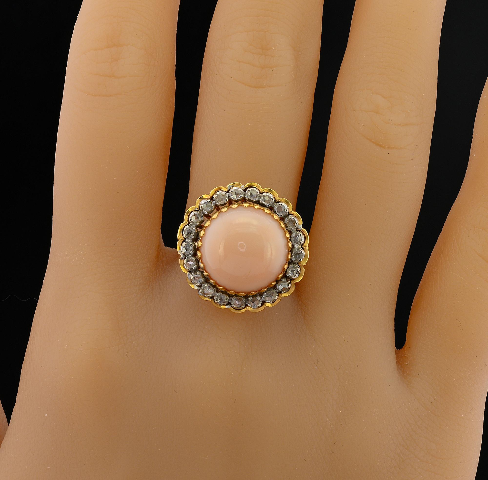 Retro Coral Rose cut Diamond Large Cocktail ring For Sale 6
