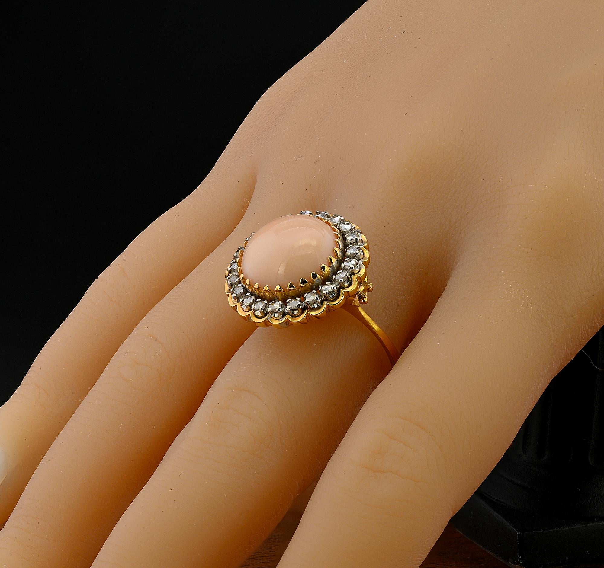 Retro Coral Rose cut Diamond Large Cocktail ring For Sale 7