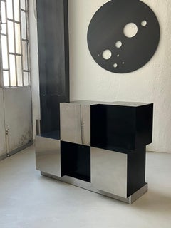 Retro cubes 1970's black and steel bar and storage cabinet by Roberto Monsani