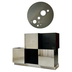 Retro cubes 1970's black and steel bar and storage cabinet by Roberto Monsani