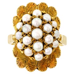 Retro Cultured Pearl Cluster Cocktail Ring