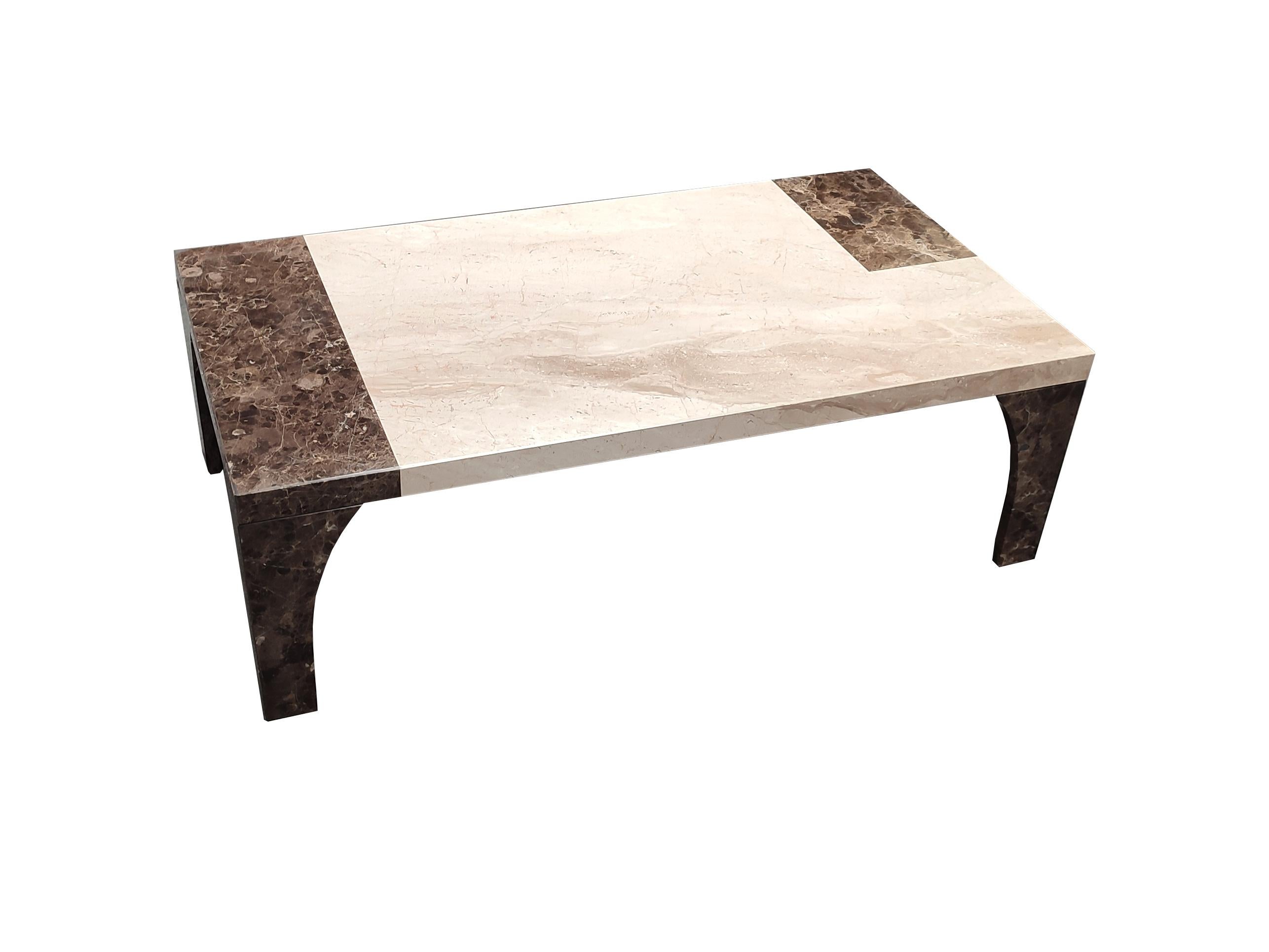 Mid-Century moderno Tavolino Retro Daino Marble & Emperador Brown Marble Midcentury anni '90 Spagna in vendita