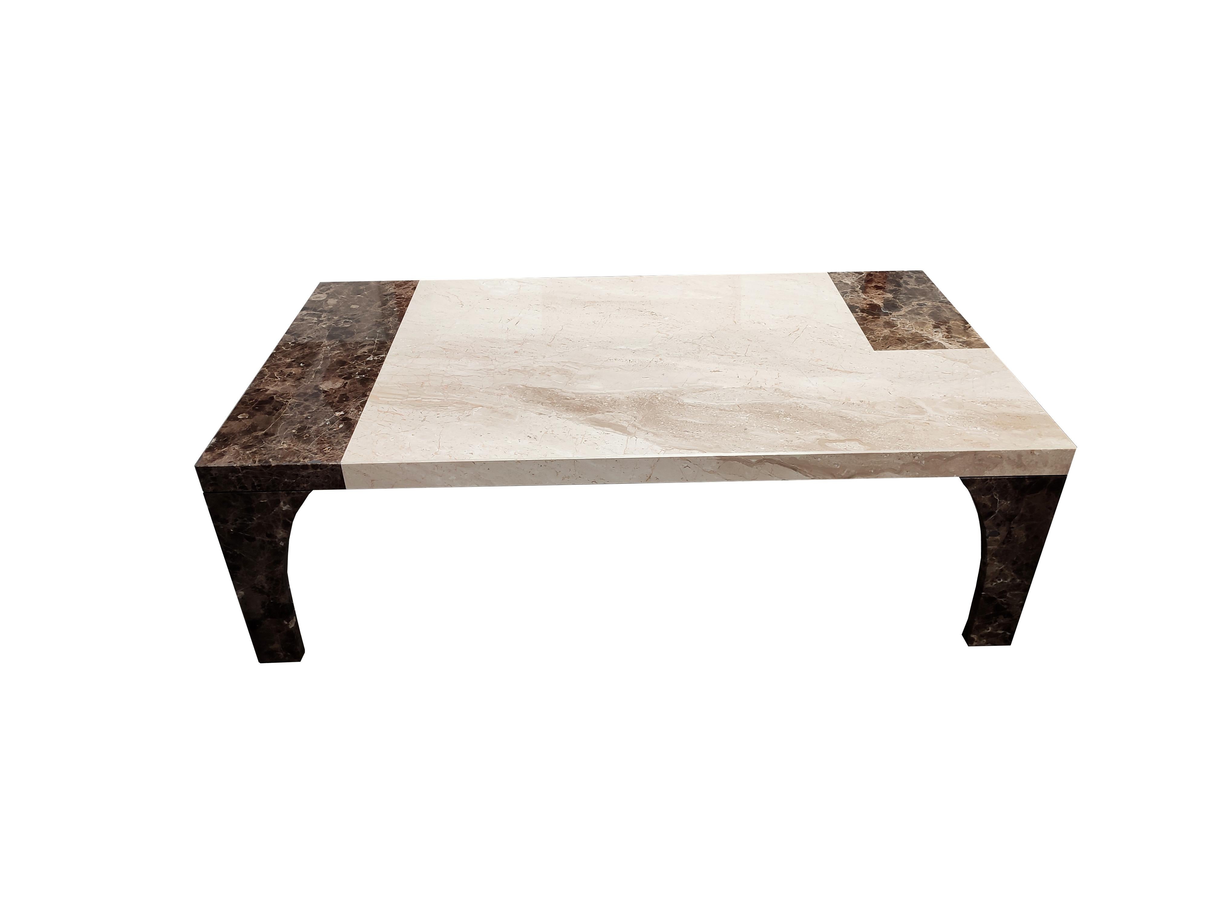 Spagnolo Tavolino Retro Daino Marble & Emperador Brown Marble Midcentury anni '90 Spagna in vendita