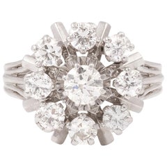 Retro Daisy 1.10 Carat Diamonds 18 Karat White Gold Ring