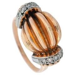 Bague cannelée rétro déco 1935 en or 18 carats et platine avec diamants